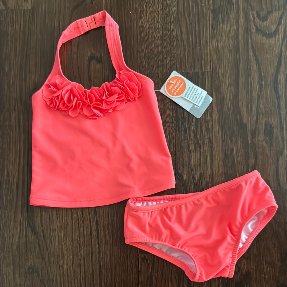 NWT ~ Coral Ruffle Halter Girls Long Bikini Set~Sz 12mo ~ UPF 50+ - Picture 10 of 10